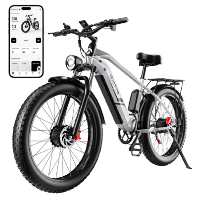 DUOTTS F26 Elektrofahrrad 48V 20AH Samsung Akku 750W*2 Doppelmotoren 26*4,0 Zoll Fette Reifen APP-Unterstützung 50KM Maximal-Reichweite 150KG Maximalbelastung Elektrofahrrad